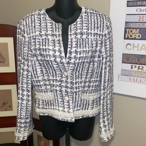 Euc Javier Simorra blue &white Tweed jacket